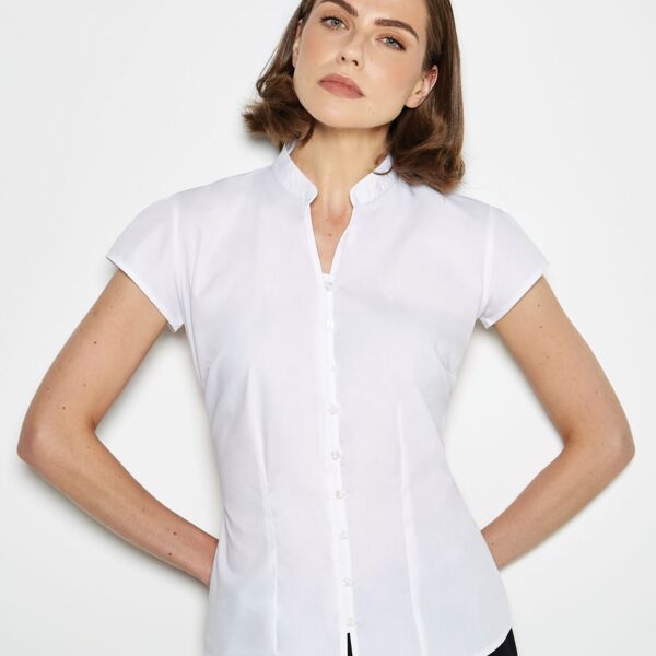 Tailored Fit Cap Sleeve Mandarin Collar Blouse Thumbnail