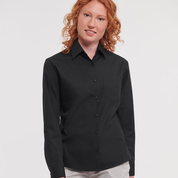 Russell Collection Ladies Long Sleeve Easy Care Cotton Poplin Shirt Thumbnail